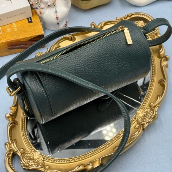 🆕 OROTON 🧿 NWOT Margot Mini Cylindrical Leather Drum Bag, Deep Green - Picture 14 of 16